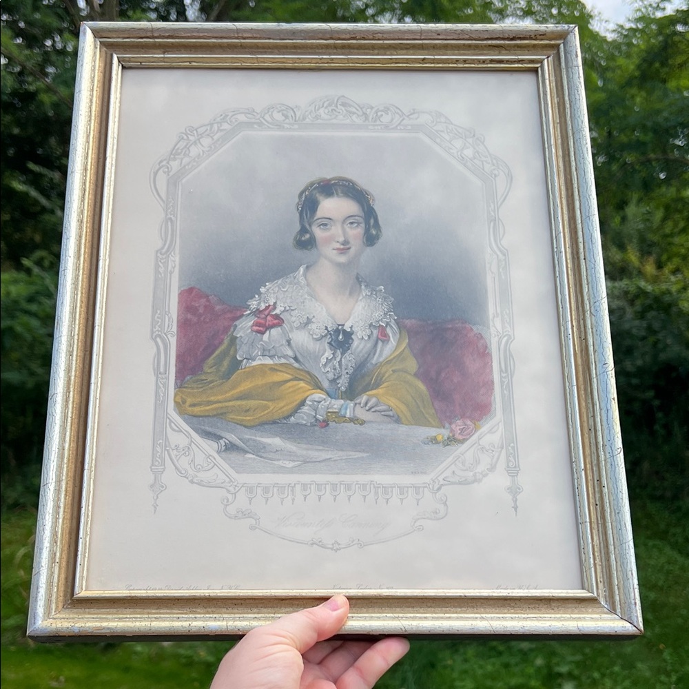 VTG Hand-colored Lithograph Early 1800s Fashion Lady Portrait Framed Wall Art